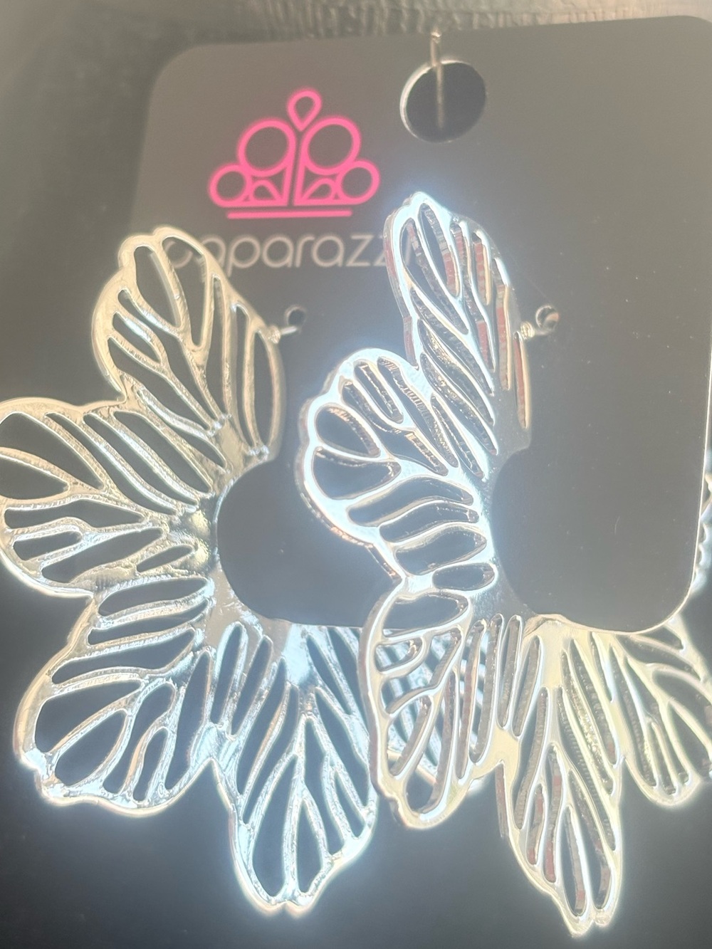 paparazzi Silver Floral Petal Cutout Hoop Earrings-B